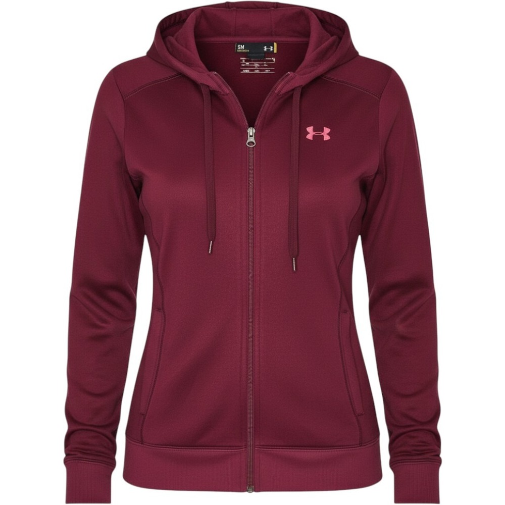 Under Armour Womens Semi-Fitted Full Zip Hoodie Maroon Burgundy Pink Logo SM